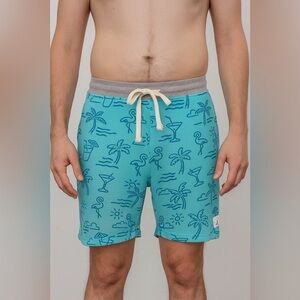 Chubbies LoungeWear 7" Inseam Drawstring Sweat Shorts Beach Print Blue‎ Large